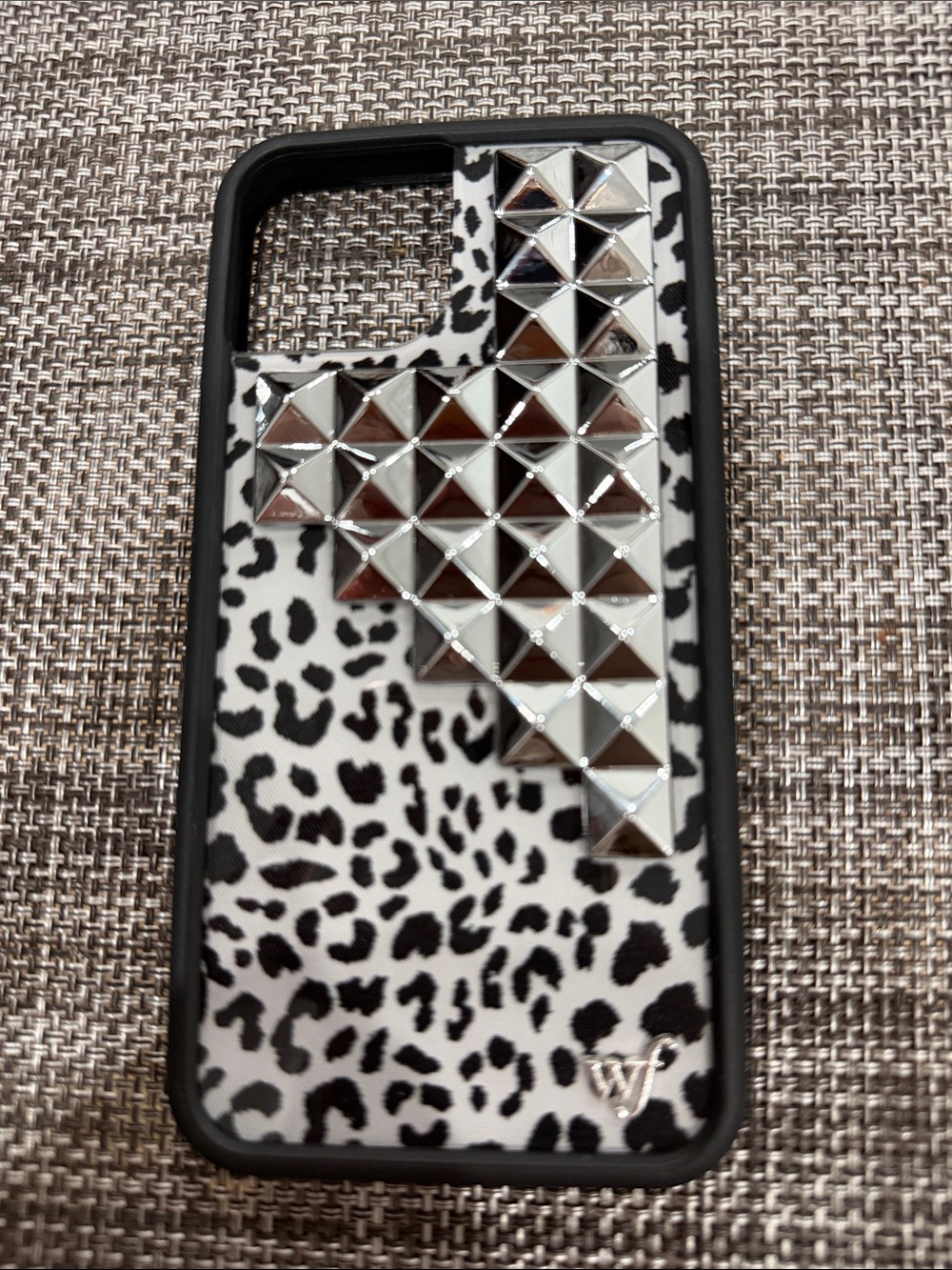 Leopard Print Studded Phone Case in White & Black